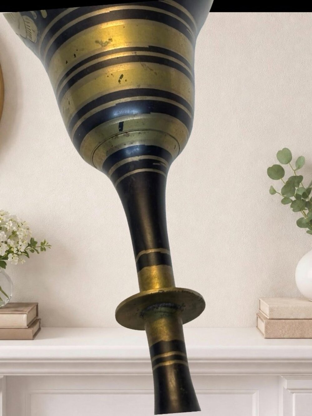 Handmade Black & Gold Floral Brass Vase With Flared Rim & Pedestal Base - Made I - Picture 8 of 8